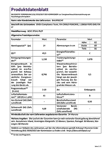 Bauknecht BCIO 3T341 PLET Vollintegrierbarer Geschirrspüler 60 cm /Edelstahl/14 Maßgedecke/10 Standardprogramme und 1 Sensorprogramm/PowerClean/ActiveDry/Besteckschublade/Vollwasserschutz - 16