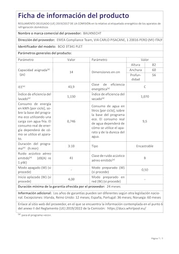 Bauknecht BCIO 3T341 PLET Vollintegrierbarer Geschirrspüler 60 cm /Edelstahl/14 Maßgedecke/10 Standardprogramme und 1 Sensorprogramm/PowerClean/ActiveDry/Besteckschublade/Vollwasserschutz - 17