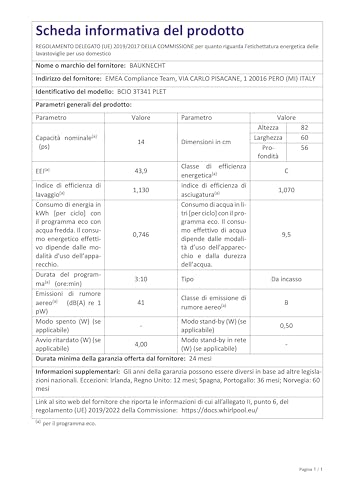 Bauknecht BCIO 3T341 PLET Vollintegrierbarer Geschirrspüler 60 cm /Edelstahl/14 Maßgedecke/10 Standardprogramme und 1 Sensorprogramm/PowerClean/ActiveDry/Besteckschublade/Vollwasserschutz - 21