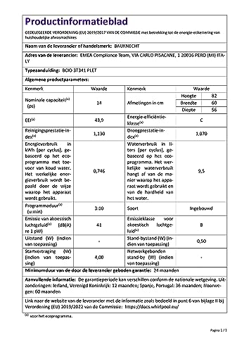 Bauknecht BCIO 3T341 PLET Vollintegrierbarer Geschirrspüler 60 cm /Edelstahl/14 Maßgedecke/10 Standardprogramme und 1 Sensorprogramm/PowerClean/ActiveDry/Besteckschublade/Vollwasserschutz - 22